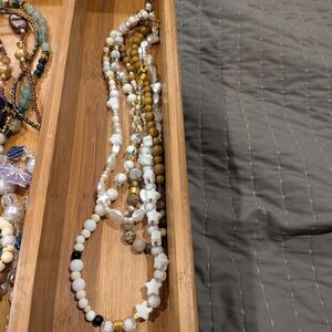 Beaded Necklace with White and Gold Accents